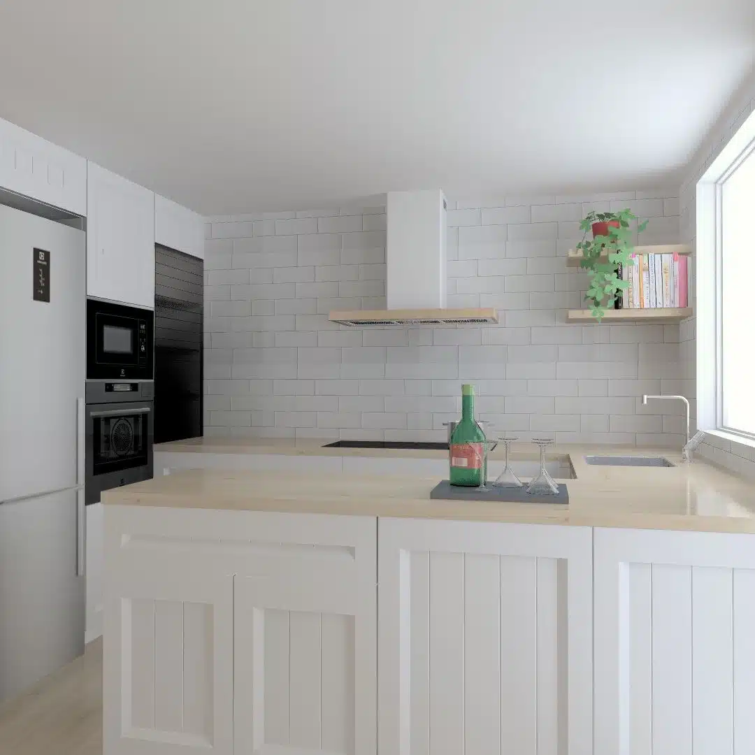 propuesta de diseño de cocina blanca minimalista