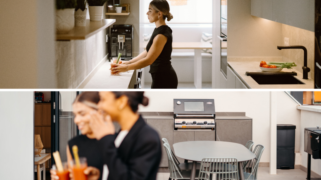 Vigilante del Alba: una cocina interior con dos frentes y una cocina exterior, bañadas por la luz de Madrid.