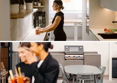Vigilante del Alba: una cocina interior con dos frentes y una cocina exterior, bañadas por la luz de Madrid.